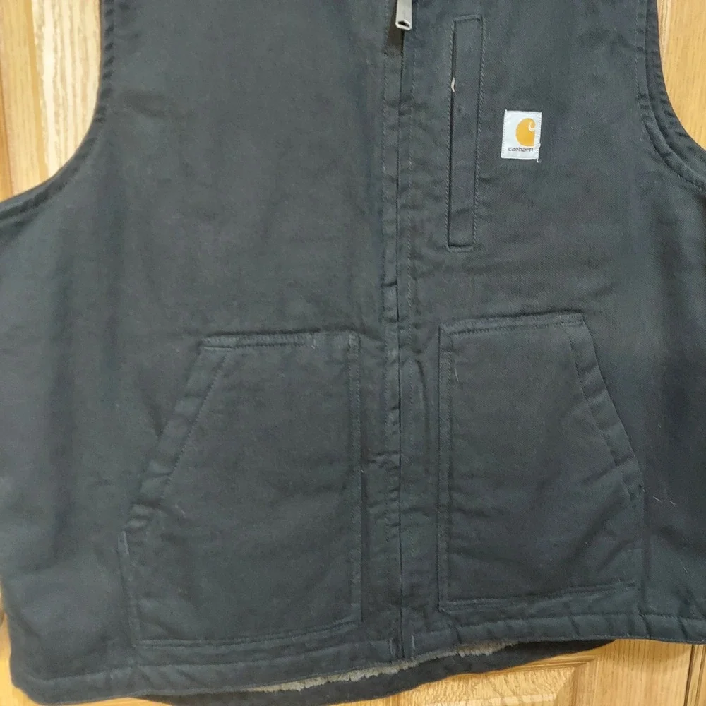 Carhartt Mens XL Loose Fit Sherpa Lined Mock Neck Vest Black Cotton OV4277-M